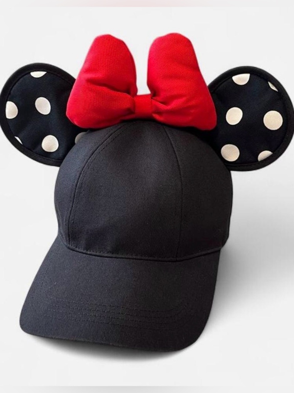 Disney Parks Adult Minnie-Style Cap with Red Bow and Polka Dot Ears